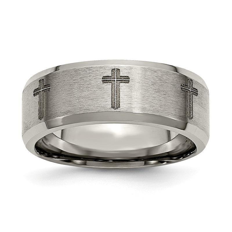 Titanium Beveled Edge 8mm Laser Design Brushed & Polished Band - Seattle Gold Grillz