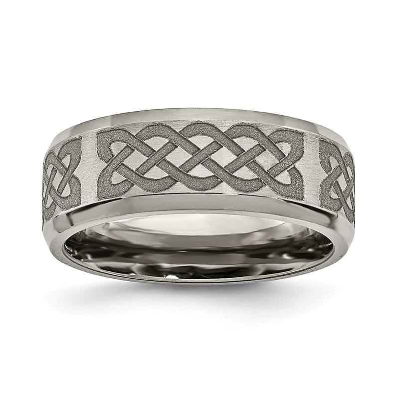 Titanium Beveled Edge 8mm Laser Design Brushed & Polished Band - Seattle Gold Grillz