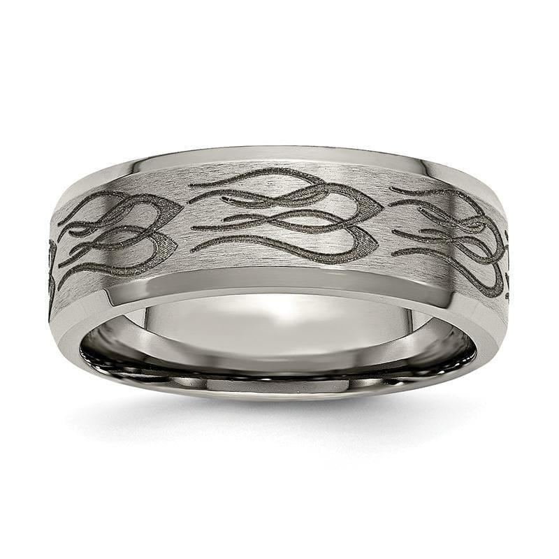 Titanium Beveled Edge 8mm Laser Design Brushed & Polished Band - Seattle Gold Grillz