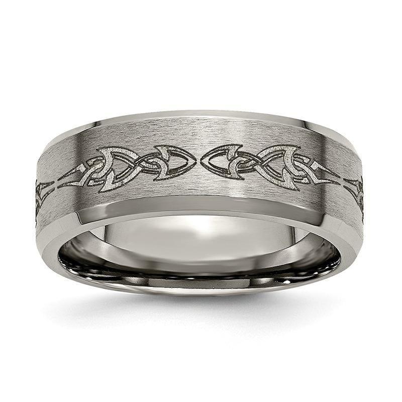 Titanium Beveled Edge 8mm Laser Design Brushed & Polished Band - Seattle Gold Grillz