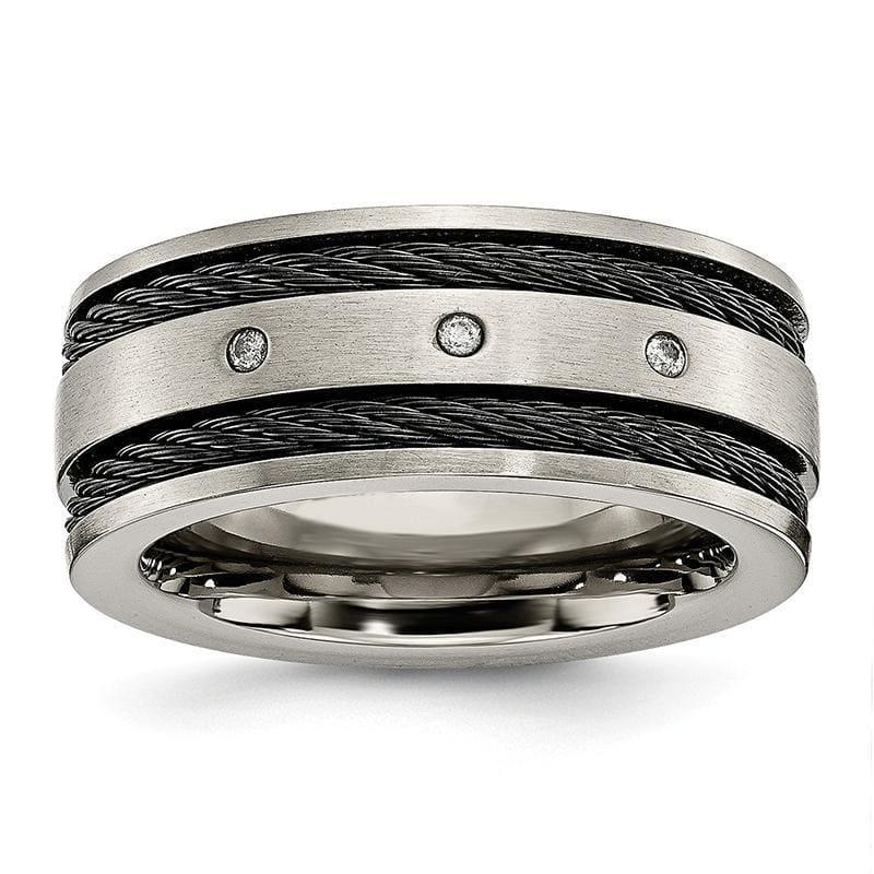 Titanium Black IP-plated Cable and Diamonds 10mm Brushed Band - Seattle Gold Grillz