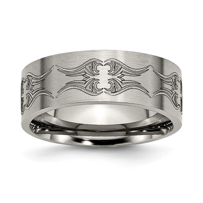 Titanium Flat 8mm Laser Design Brushed Band - Seattle Gold Grillz