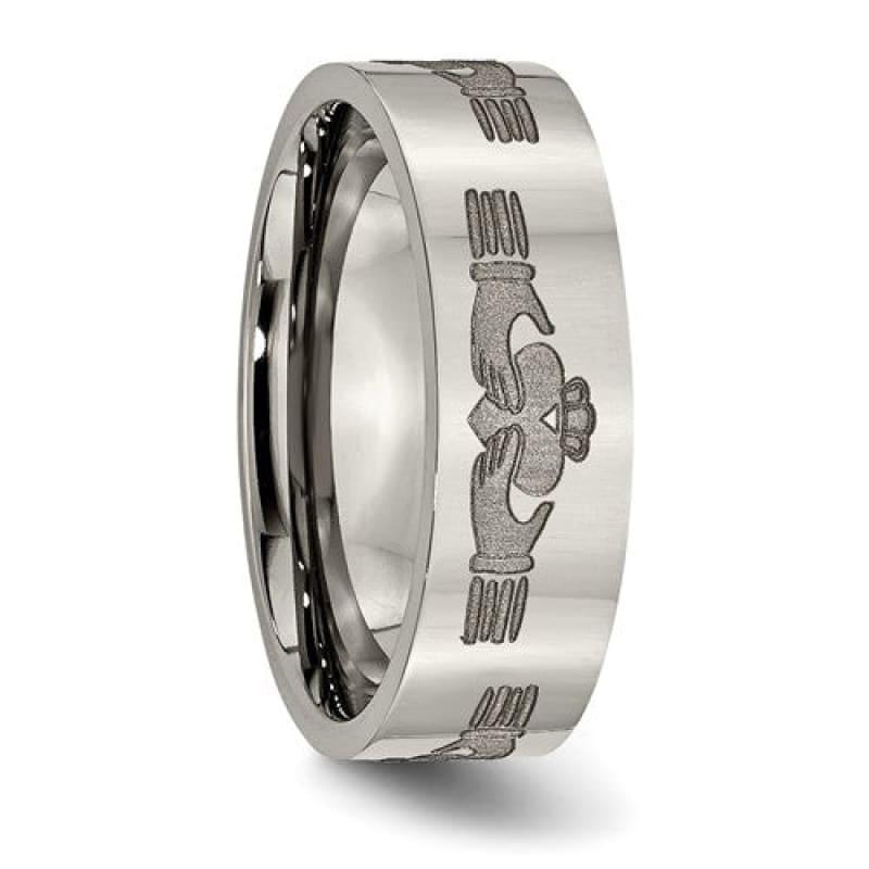 Titanium Flat 8mm Laser Design Polished Band - Seattle Gold Grillz