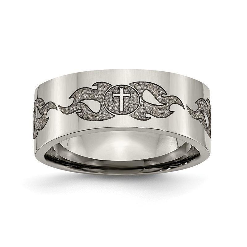 Titanium Flat 8mm Laser Design Polished Band - Seattle Gold Grillz