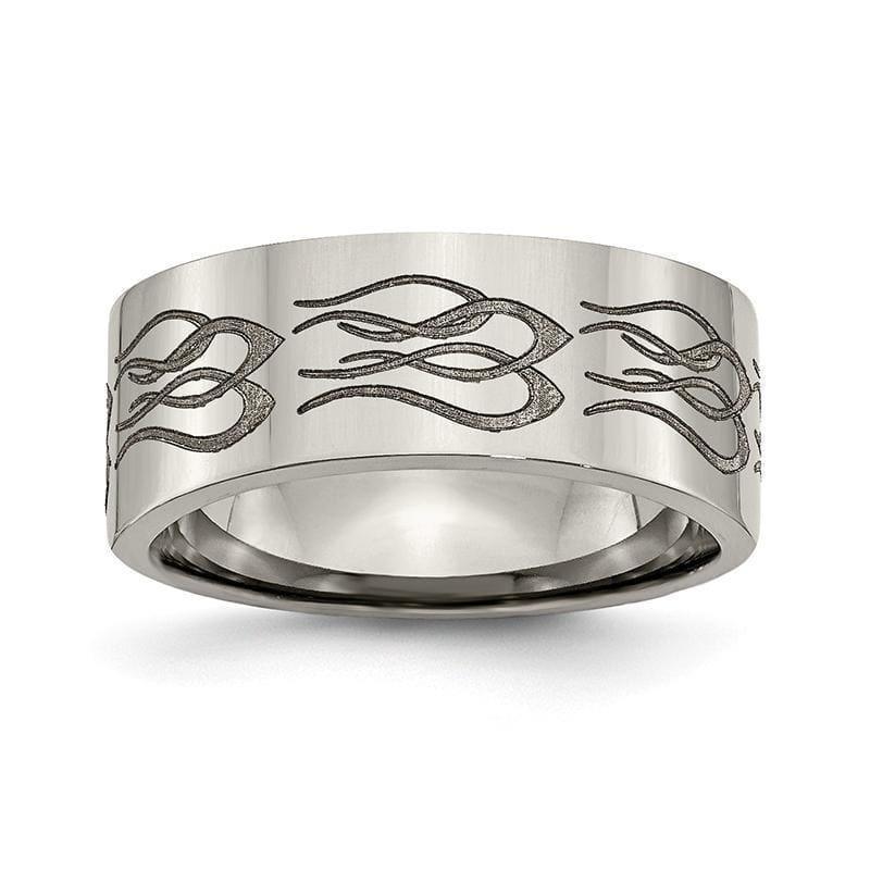 Titanium Flat 8mm Laser Design Polished Band - Seattle Gold Grillz