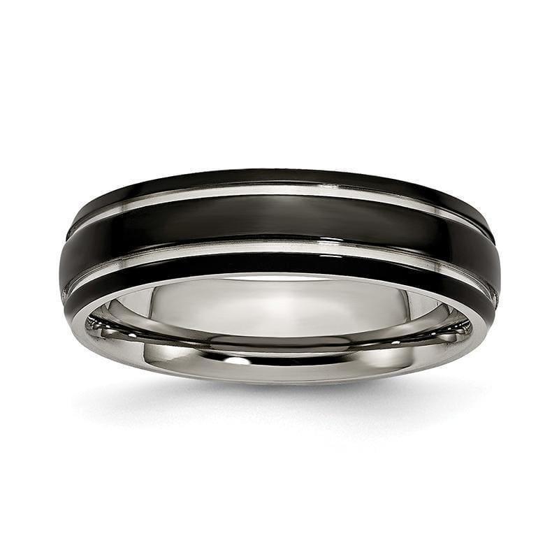 Titanium Grooved 6mm Black IP-plated Polished Band - Seattle Gold Grillz