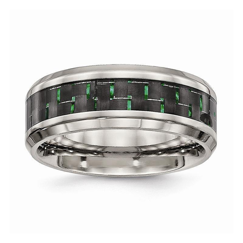 Titanium Polished Black-Green Carbon Fiber Inlay Ring - Seattle Gold Grillz