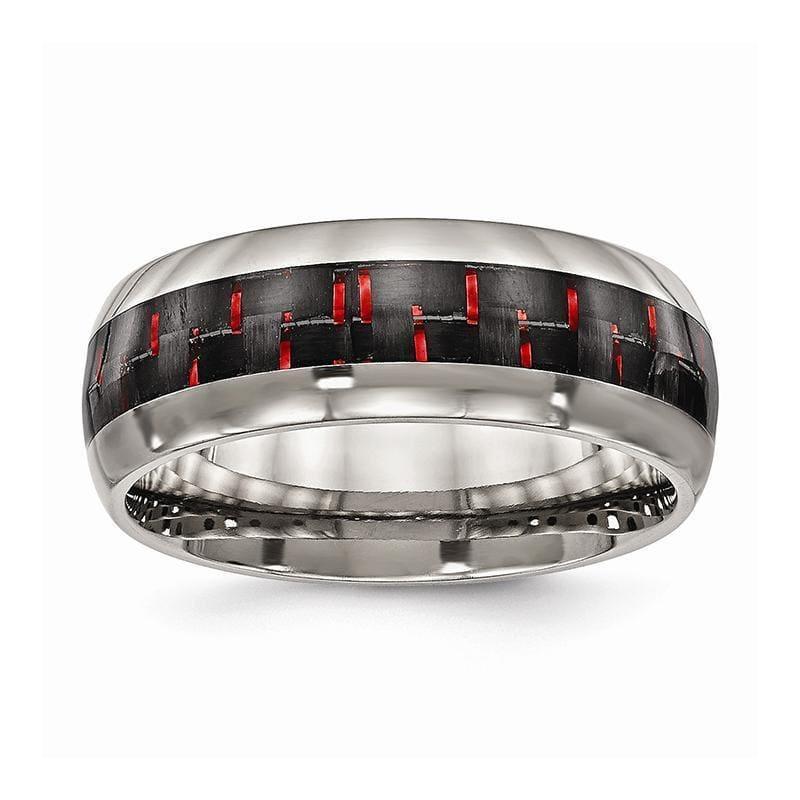 Titanium Polished Black-Red Carbon Fiber Inlay Ring - Seattle Gold Grillz