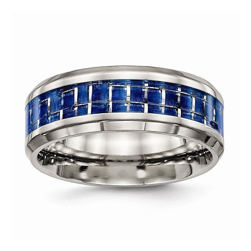 Titanium Polished Blue-White Carbon Fiber Inlay Ring - Seattle Gold Grillz