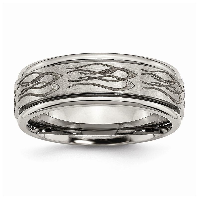 Titanium Ridged Edge 8mm Laser Design Brushed & Polished Band - Seattle Gold Grillz
