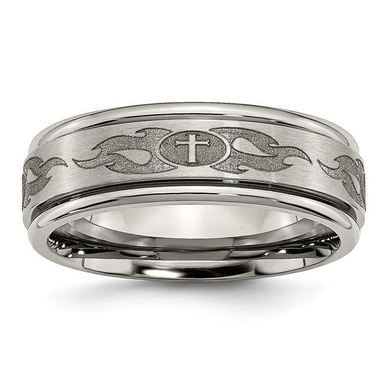 Titanium Ridged Edge 8mm Laser Design Brushed & Polished Band - Seattle Gold Grillz