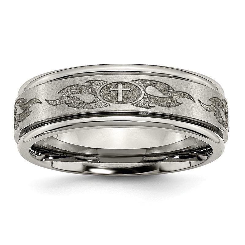 Titanium Ridged Edge 8mm Laser Design Brushed & Polished Band - Seattle Gold Grillz