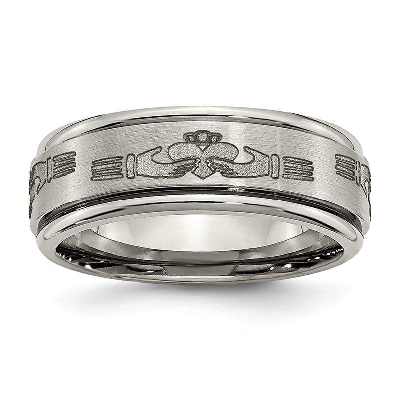 Titanium Ridged Edge 8mm Laser Design Brushed & Polished Band - Seattle Gold Grillz