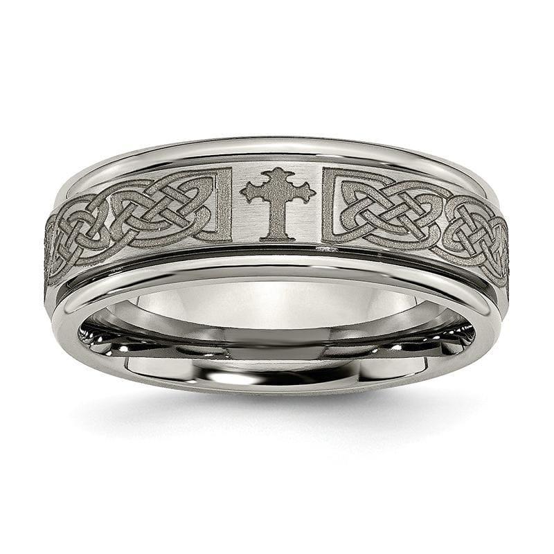 Titanium Ridged Edge 8mm Laser Design Brushed & Polished Band - Seattle Gold Grillz