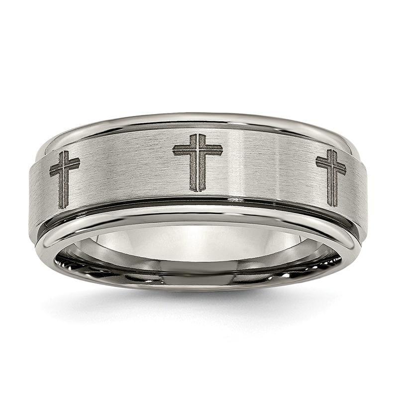 Titanium Ridged Edge 8mm Laser Design Brushed & Polished Band - Seattle Gold Grillz