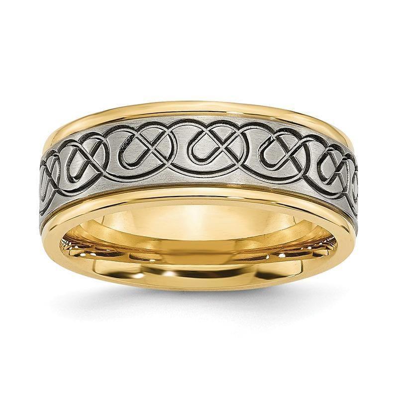 Titanium Scroll Design Yellow IP-plated Grooved Edge Brushed-Polished Band - Seattle Gold Grillz