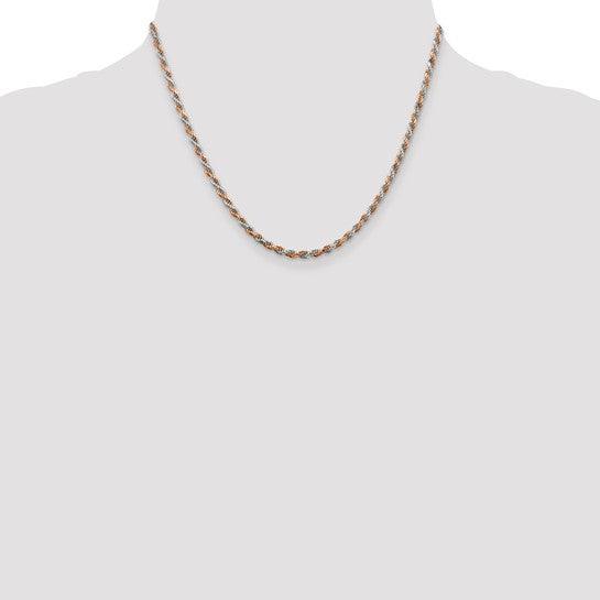 Sterling Silver 2.5mm Rose Vermeil Diamond-cut Rope Chain