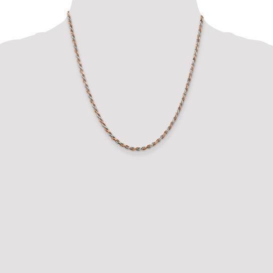 Sterling Silver 2.5mm Rose Vermeil Diamond-cut Rope Chain